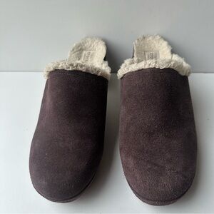 Crocs Dual Comfort Suede Clogs Brown Faux Fur Lined Mules Block Heel Women Sz 9